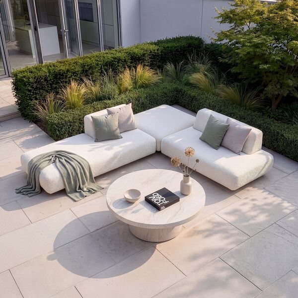 Cannes Small Corner Sofa Set with Round Sintered Stone Table