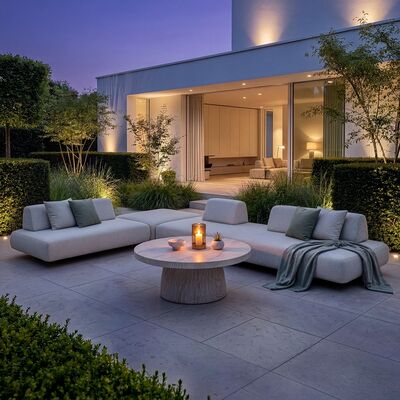 Cannes Small Corner Sofa Set with Round Sintered Stone Table