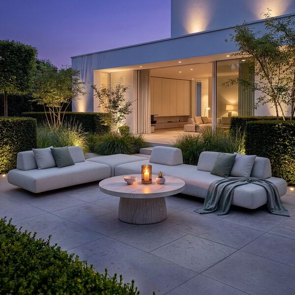 Cannes Small Corner Sofa Set with Round Sintered Stone Table