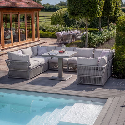 Maldives U Shape Sofa Set with Square Rising Table - Cool Linen