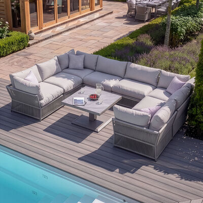 Maldives U Shape Sofa Set with Square Rising Table - Cool Linen