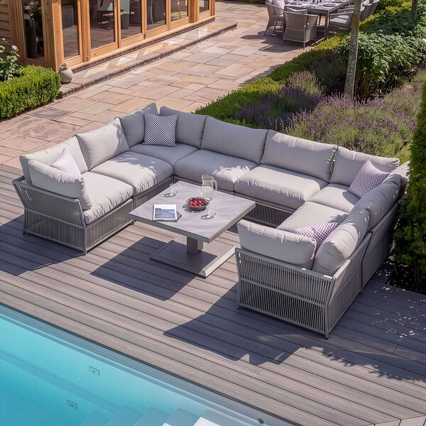Maldives U Shape Sofa Set with Square Rising Table - Cool Linen