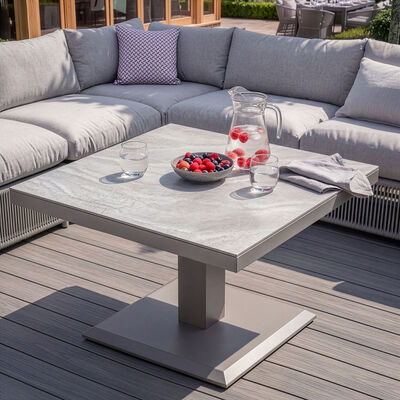 Maldives U Shape Sofa Set with Square Rising Table - Cool Linen