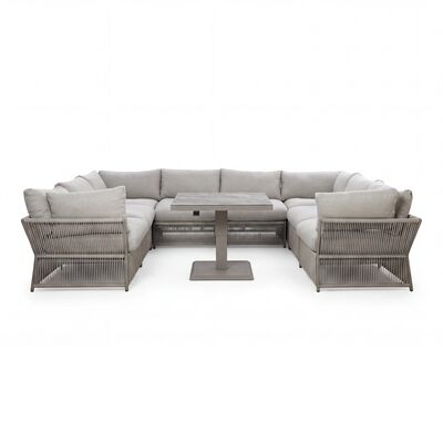 Maldives U Shape Sofa Set with Square Rising Table - Cool Linen