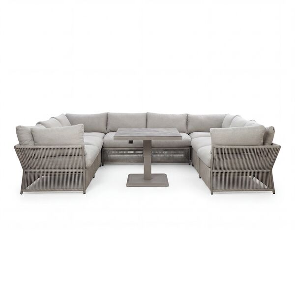 Maldives U Shape Sofa Set with Square Rising Table - Cool Linen