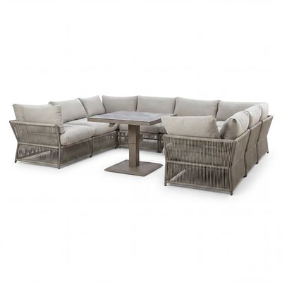 Maldives U Shape Sofa Set with Square Rising Table - Cool Linen