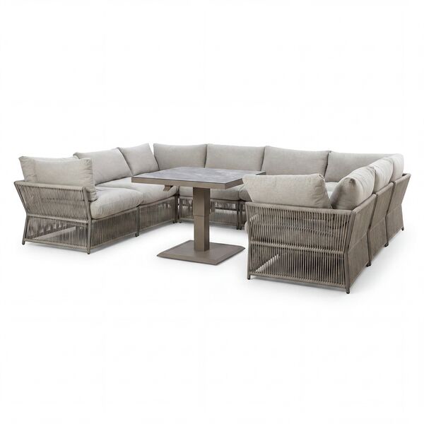 Maldives U Shape Sofa Set with Square Rising Table - Cool Linen