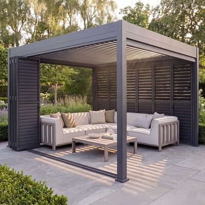 Eden Pergola Aluminium Rectangular 30x40 - 2 Grey Folding Doors + 2 Blinds  - Grey
