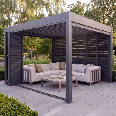 Eden Pergola Aluminium Rectangular 30x40 - 2 Grey Folding Doors + 2 Blinds  - Grey