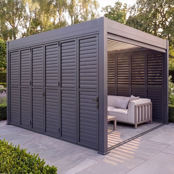 Eden Pergola Aluminium Rectangular 30x40 - 2 Grey Folding Doors + 2 Blinds  - Grey