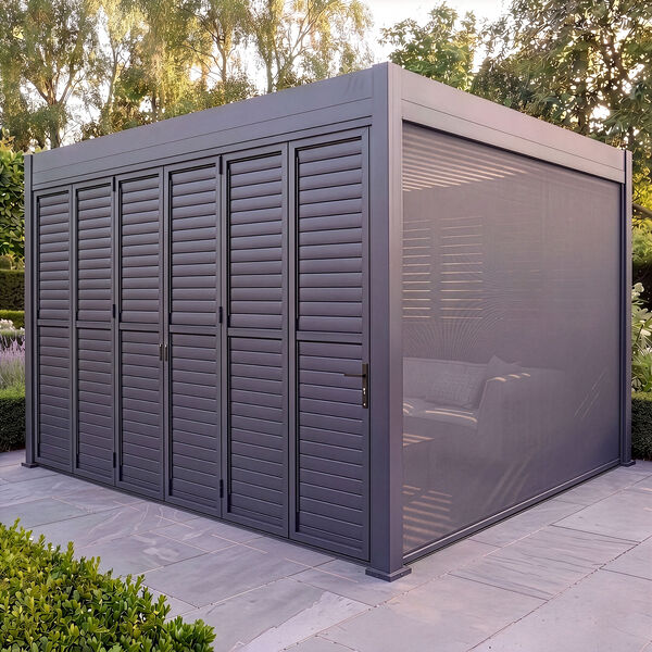 Eden Pergola Aluminium Rectangular 30x40 - 2 Grey Folding Doors + 2 Blinds  - Grey