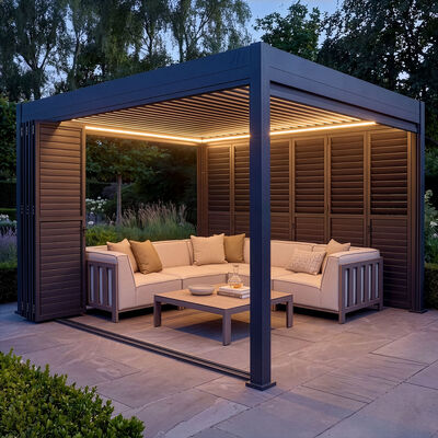 Eden Pergola Aluminium Rectangular 30x40 - 2 Grey Folding Doors + 2 Blinds  - Grey