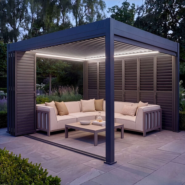 Eden Pergola Aluminium Rectangular 30x40 - 2 Grey Folding Doors + 2 Blinds  - Grey