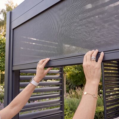 Eden Pergola Aluminium Rectangular 30x40 - 2 Grey Folding Doors + 2 Blinds  - Grey