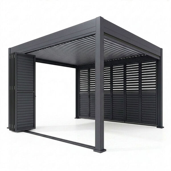 Eden Pergola Aluminium Rectangular 30x40 - 2 Grey Folding Doors + 2 Blinds  - Grey