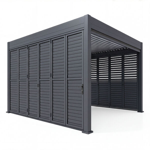 Eden Pergola Aluminium Rectangular 30x40 - 2 Grey Folding Doors + 2 Blinds  - Grey