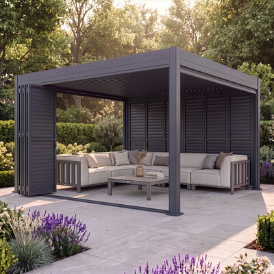 Eden Pergola Aluminium Square 40x40 - 2 Grey Folding Doors + 2 Blinds  - Grey