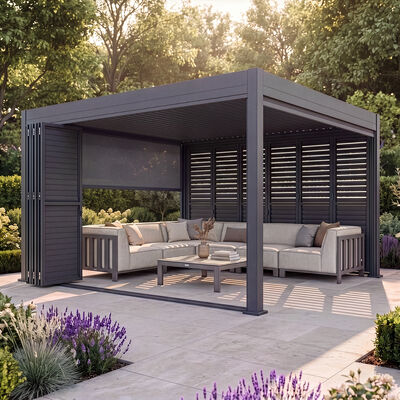 Eden Pergola Aluminium Square 40x40 - 2 Grey Folding Doors + 2 Blinds  - Grey