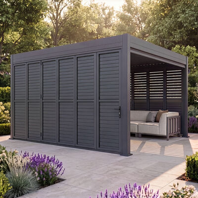 Eden Pergola Aluminium Square 40x40 - 2 Grey Folding Doors + 2 Blinds  - Grey