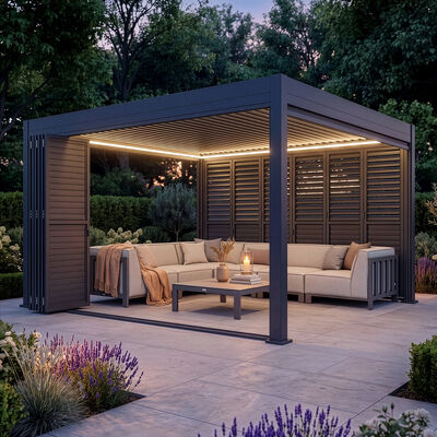 Eden Pergola Aluminium Square 40x40 - 2 Grey Folding Doors + 2 Blinds  - Grey