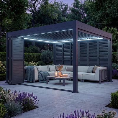 Eden Pergola Aluminium Square 40x40 - 2 Grey Folding Doors + 2 Blinds  - Grey