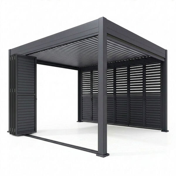 Eden Pergola Aluminium Square 40x40 - 2 Grey Folding Doors + 2 Blinds  - Grey