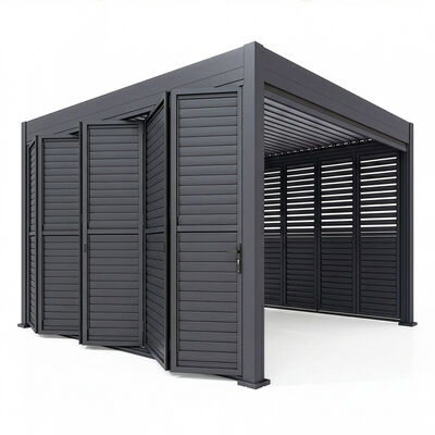 Eden Pergola Aluminium Square 40x40 - 2 Grey Folding Doors + 2 Blinds  - Grey