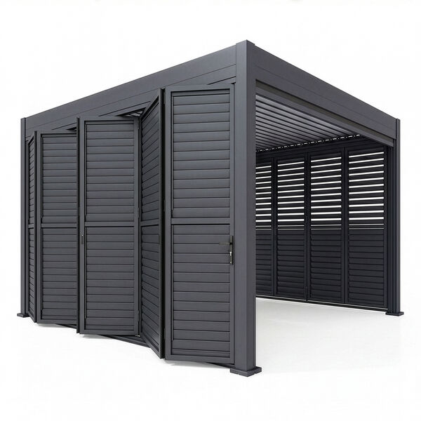 Eden Pergola Aluminium Square 40x40 - 2 Grey Folding Doors + 2 Blinds  - Grey