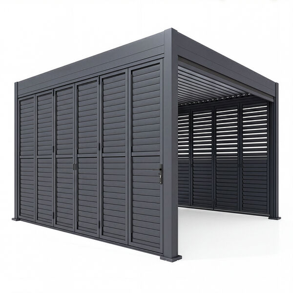 Eden Pergola Aluminium Square 40x40 - 2 Grey Folding Doors + 2 Blinds  - Grey