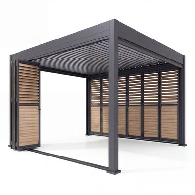 Eden Pergola Aluminium Square 40x40 - 2 Wood Effect Folding Doors + 2 Blinds  - Grey