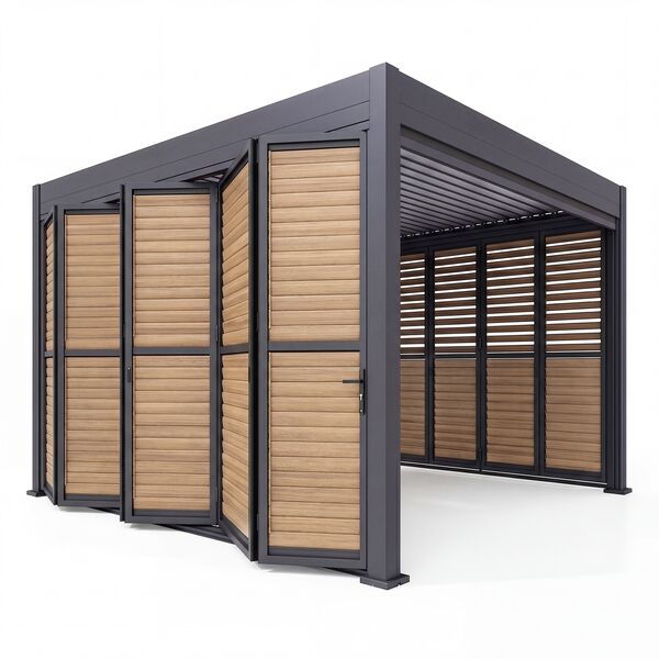 Eden Pergola Aluminium Square 40x40 - 2 Wood Effect Folding Doors + 2 Blinds  - Grey