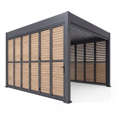 Eden Pergola Aluminium Square 40x40 - 2 Wood Effect Folding Doors + 2 Blinds  - Grey