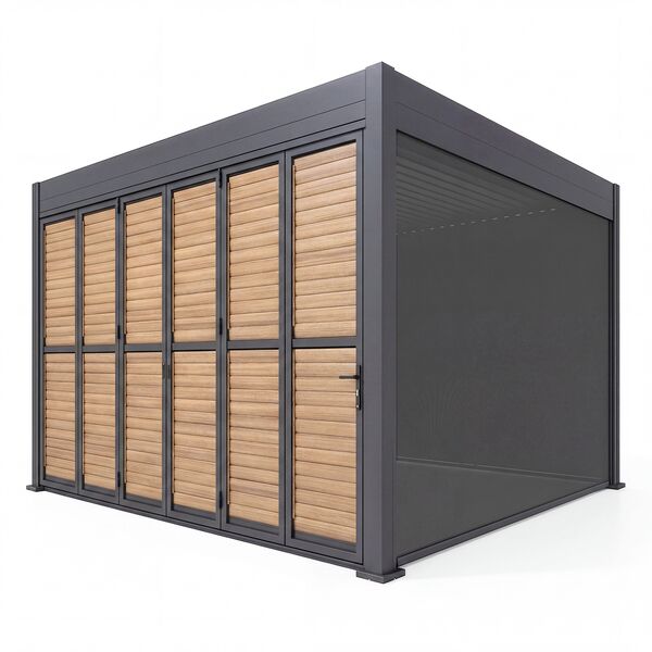Eden Pergola Aluminium Square 40x40 - 2 Wood Effect Folding Doors + 2 Blinds  - Grey