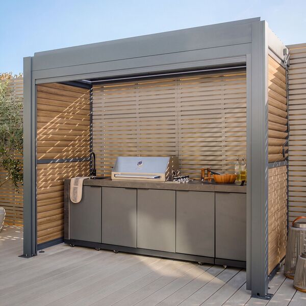 Eden Aluminium BBQ Shelter 3m x 1.4m Pergola - Wood Effect