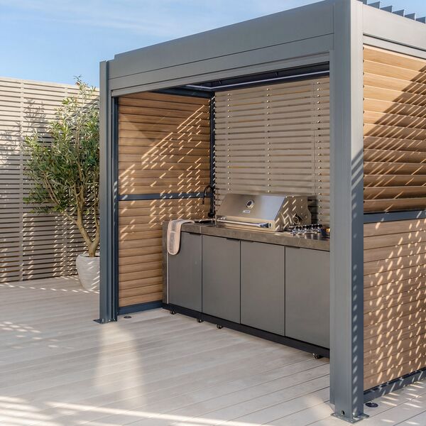 Eden Aluminium BBQ Shelter 3m x 1.4m Pergola - Wood Effect