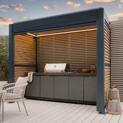 Eden Aluminium BBQ Shelter 3m x 1.4m Pergola - Wood Effect