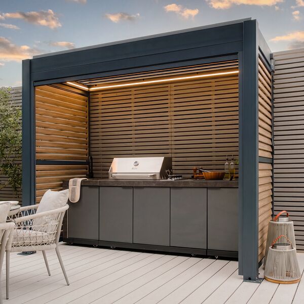 Eden Aluminium BBQ Shelter 3m x 1.4m Pergola - Wood Effect