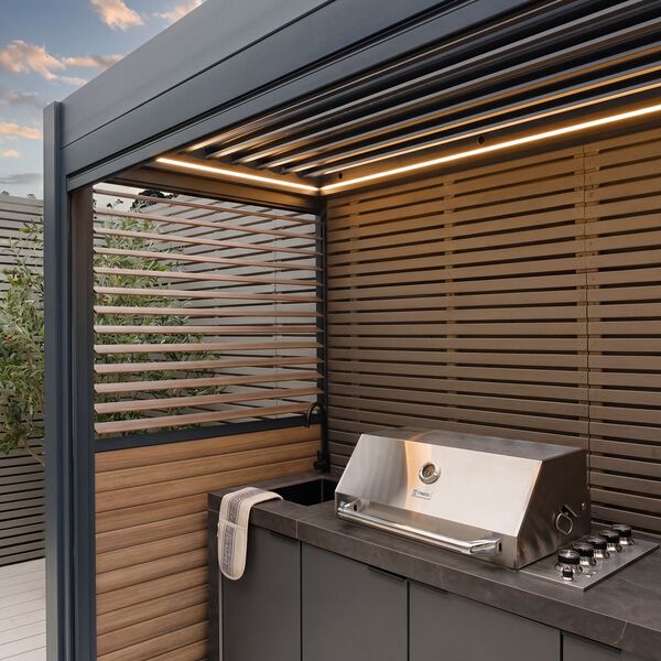 Eden Aluminium BBQ Shelter 3m x 1.4m Pergola - Wood Effect