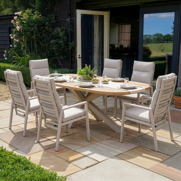 Valencia 6 Reclining Dining Chairs with Sicily Table  - Latte