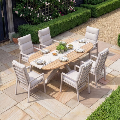 Valencia 6 Reclining Dining Chairs with Sicily Table  - Latte