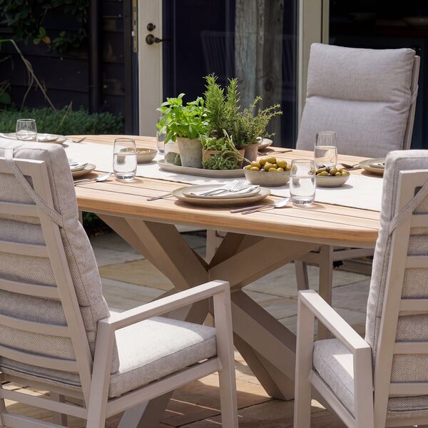 Valencia 6 Reclining Dining Chairs with Sicily Table  - Latte