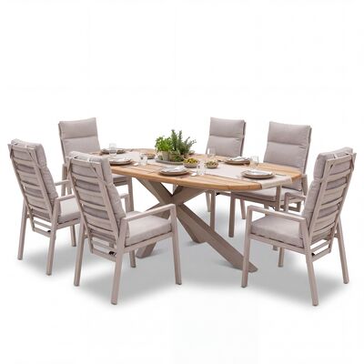 Valencia 6 Reclining Dining Chairs with Sicily Table  - Latte