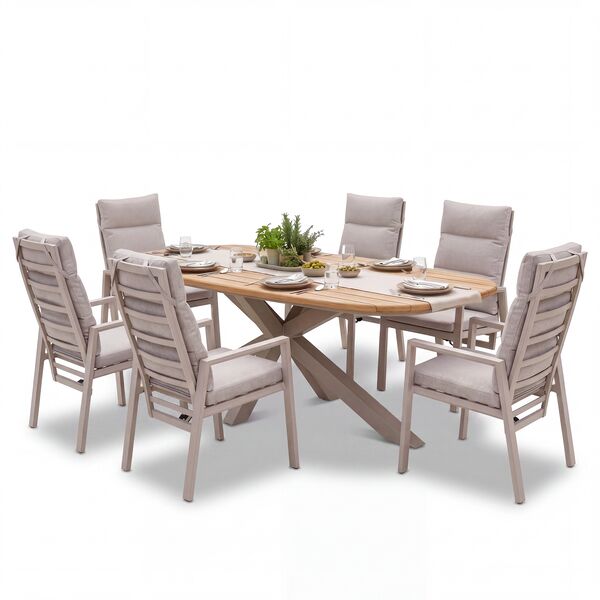 Valencia 6 Reclining Dining Chairs with Sicily Table  - Latte