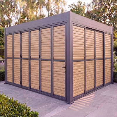 Eden Pergola Aluminium Rectangular 30x40 - 2 Wood Effect Folding Doors + 2 Louvre Doors  - Grey