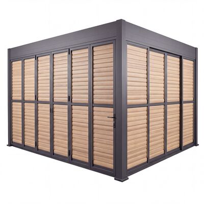 Eden Pergola Aluminium Rectangular 30x40 - 2 Wood Effect Folding Doors + 2 Louvre Doors  - Grey