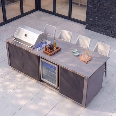 Maze Ember Outdoor Kitchen Island Unit with BBQ Grill and Fridge