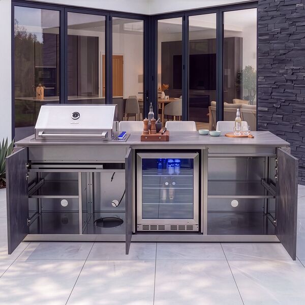 Maze Ember Outdoor Kitchen Island Unit with BBQ Grill and Fridge