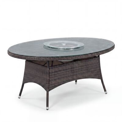 1800x1200 Oval Table with Ice Bucket and Lazy Susan / Brown