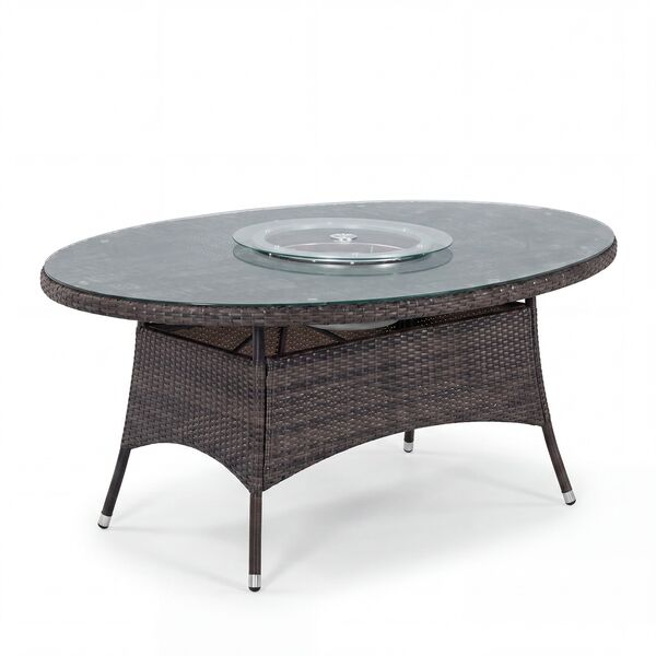 1800x1200 Oval Table with Ice Bucket and Lazy Susan / Brown