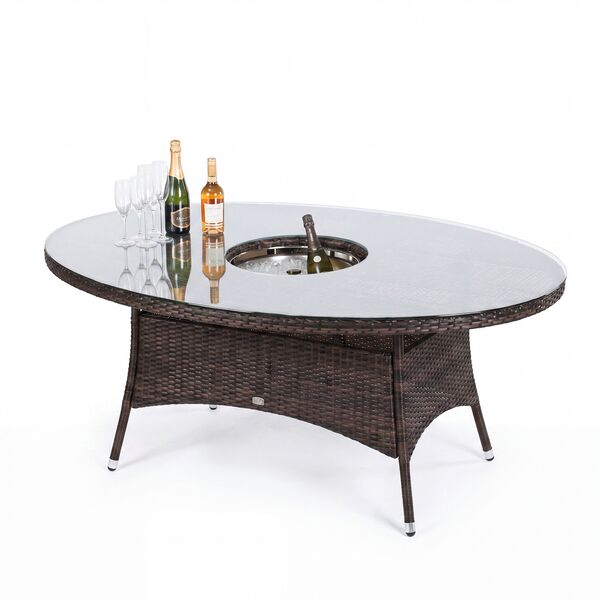 1800x1200 Oval Table with Ice Bucket and Lazy Susan / Brown